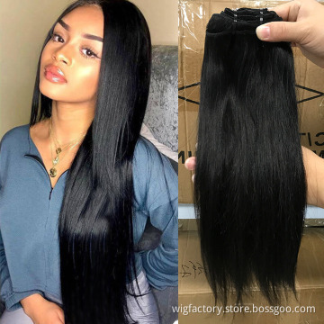 100% virgin human hair extension clip in, hair clip in human hair extensions,black and straight human hair clip in extentions